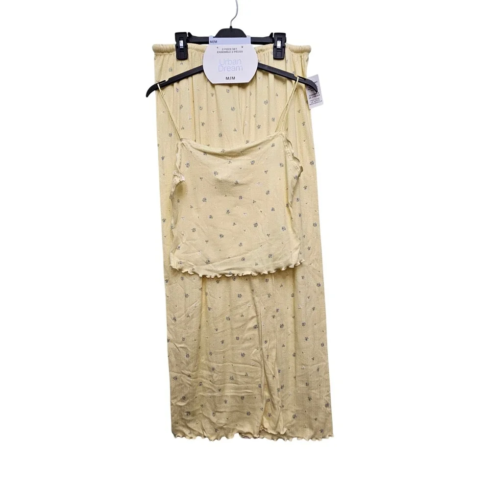 Urban Dream 2 Piece Set Womens M Yellow Floral Cami Pants Loungewear Coquette